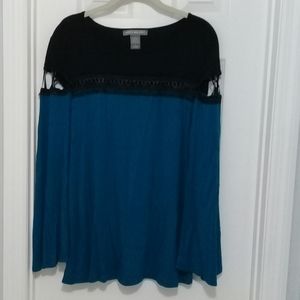 Black + Blue Long Bell Sleeved Top